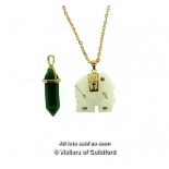 Carved elephant pendant and a green stone pendant