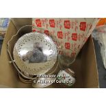 Queen Anne silver plated cake stand with original box, three Royal Worcester Spode game series