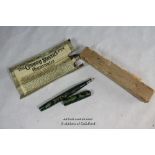 A Conway Stewart green marble effect fountain pen in original box with instructions.