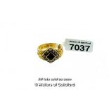 *Garnet and seed pearl mourning ring, mounted in 18ct yellow gold, ring size J½ (Lot subject to