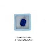 Loose sapphire stone, natural cushion cut blue sapphire weighing 7.10cts, heat treated, with GGl