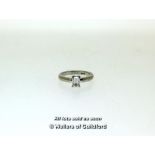 Single stone diamond ring, emerald cut diamond weighing an estimated 0.75ct, mounted in white