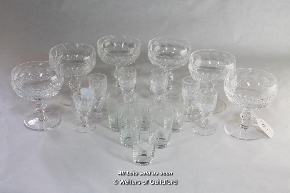 Waterford glass: a set of six pedestal sundae dishes and a set of six liqueur glasses; a set of