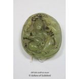 A Chinese hardstone pendant carved as a seated goddess, 5cm.