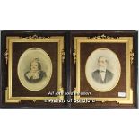 A pair of photographic portrait prints in ornate velvet lined gilt decorated frames, the frames 44 x
