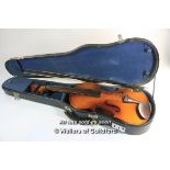 *Violin with two piece back, length of back 36cm, wwith bow and case.
