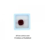 Loose ruby stone, natural cushion cut ruby weighing 6.05cts, heat treated, with GGl Certificate of