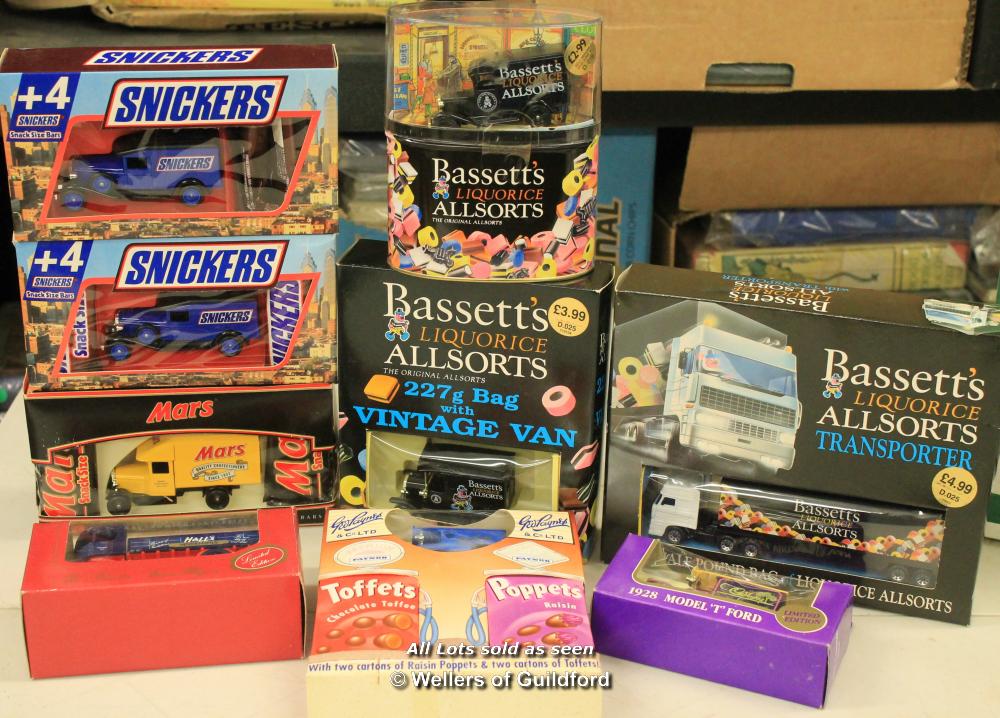 Lledo confectionary promotional die-cast models some with chocolate still in the box, including