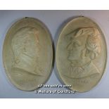 A pair of oval plaster plaques depicting Wagner and Mozart, signed S Meedford, and dated 1929 and