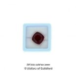 Loose ruby stone, natural cushion cut ruby weighing 9.55cts, heat treated, with GGl Certificate of