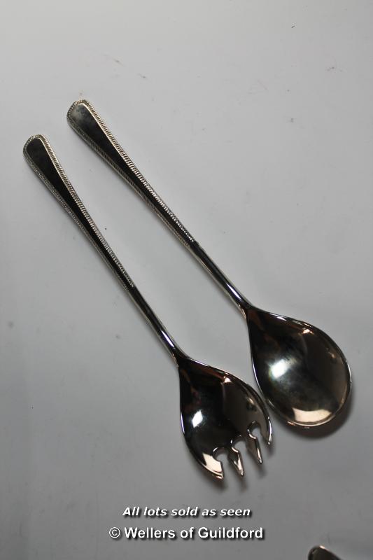 Pair of silver sugar nips and a silver napkin ring, 45g; a quantity of silver plated wares including - Image 7 of 17
