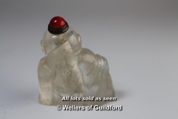 A Chinese crystal snuff bottle carved as a seated sage. - Image 2 of 2