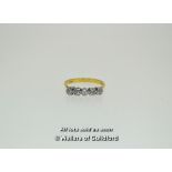 Five stone diamond ring, five old cut diamonds illusion set in 18ct white and yellow gold, gross