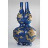 A Chinese royal blue twin double gourd vase, 36cm.