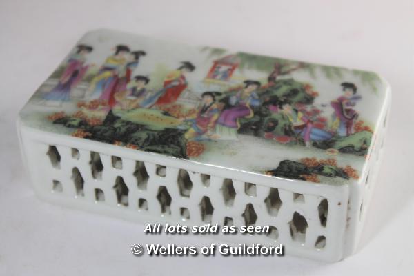 A Chinese polychrome rectangular paperweight, 13cm long.