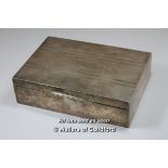 An Edwardian cedar lined table top silver cigarette box with Art Deco decoration, stamped Sterling
