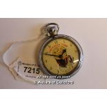 'Guinness Time' chrome pocket watch with pecking toucan, movement stamped 'Made in England 60 1