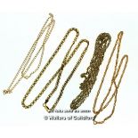 Three 9ct yellow gold necklaces, and one necklace in yellow metal tested as 9ct, total weight 30.1
