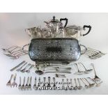 Pair of silver sugar nips and a silver napkin ring, 45g; a quantity of silver plated wares including