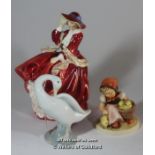 Lladro preening duck; Hummel figure, girl feeding chicks; Royal Doulton Top o' the Hill, 1937