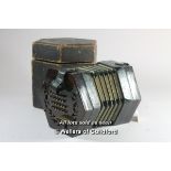 A 48 button concertina in original hexagonal box, un-named.