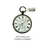 J W Benson silver pocket watch, white enamel dial with Roman numerals and subsidiary seconds dial,