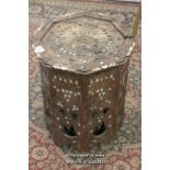 *Antique Ottaman Moorish pearl inlade carved table (Lot subject to VAT) LQD89