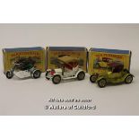 Matchbox Lesney 'Models of Yesteryear', 1913 Cadillac model Y-6, 1909 Opel Coupe model Y-4 and