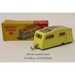 Dinky Toys no.117, Four Berth Caravan, yellow body, regular wheels, minor damage to the door, boxed