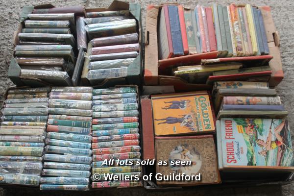 Four boxes of assorted books including children's and literature.