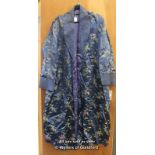 *A mid 20th Century Chinese embroidered blue silk robe with collar, long sleeves and pockets (Lot