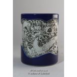 A Chinese blue and white brush pot, dragon decoration in low relief, 14cm.