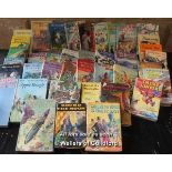Box of vintage hardback novels including Enid Blyton, Jules Verne and Daphne du Maurier.