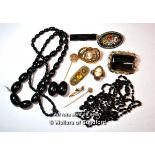 *Selection of vintage jewellery, including a yellow metal pin set with a seed pearl tested as 9ct,