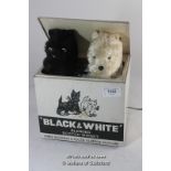 Black & White scotch whisky advertising dog-in-the-box, the lid opening to reveal two terriers