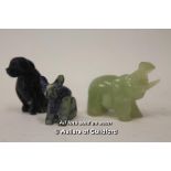 Carved Chinese stone figures of two Dogs and an Elephant (3)