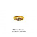*Georgian seed pearl and red stone ring, mounted in 15ct yellow gold, gross weight 1.9 grams, ring