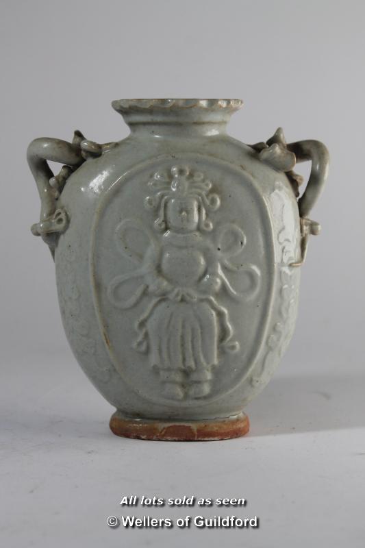 A Chinese pale celadon moon flask, 15cm. - Image 2 of 3