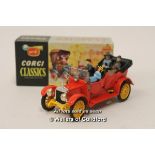 Corgi Classics no.9021, 1910 Daimler, red body, orange wheels with all four figures, very good