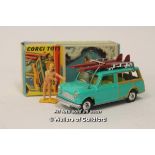 Corgi Toys no.485, Surfing with the B.M.C Mini Countryman, turquoise body and yellow interior,