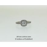 Platinum cushion cut diamond cluster ring, central cushion cut diamond with GIA Certificate