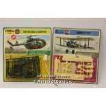 Airfix, 1970's 1/72 scale models on cardbacks, MB BO 105C Helicopter number 01068-9, and Sopwith Pup