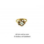 *Pearl dress ring, central pearl mounted in a floral design, in 9ct yellow gold, gross weight 2.3