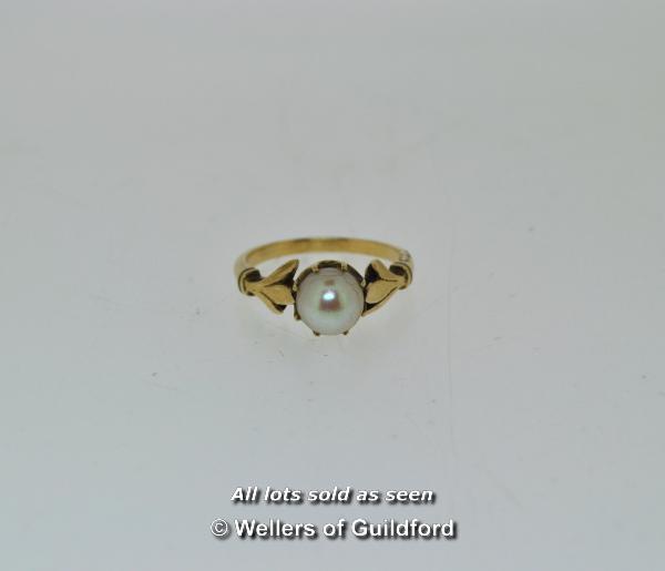 *Pearl dress ring, in yellow metal stamped 9ct, gross weight 2.80grams, ring size L (Lot subject