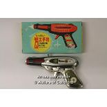 *A 1960's tin toy space gun, ' friction sparkling pistol' model MF 116, in original box
