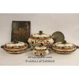 A Victorian oval soup tureen and cover, pair of smaller matching serving dishes and covers, sauce