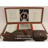 *Boris Becker: modern brass bound rectangular box containing factual cards detailing highlights of