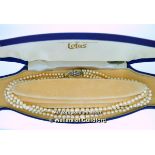 *Vintage three row Lotus pearl necklace with silver marcasite clasp, boxed (Lot subject to VAT)