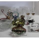 *Pair of Kosta glass candlesticks, Jussis bird, and other decorative glassware. (Lot subject to