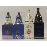 Bell's Scotch Whisky: four full commemorative decanters, the Queen's diamond jubilee, the wedding of